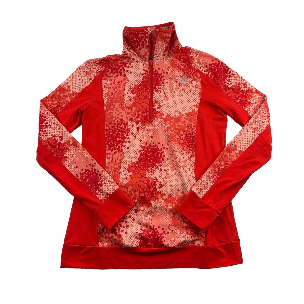 Adidas Climawarm 1/4 Zip Womens M Red Orange All Over Print Abstract Geometric